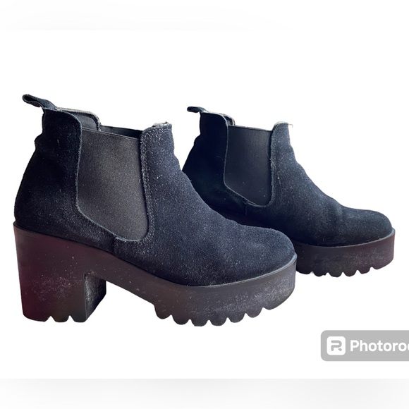 Vintage Oxygeno Chunky Black Suede Platform Boots - Picture 2 of 3